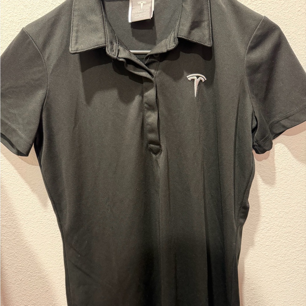 Tesla Small Women’s Black Polo with White Embroidered Logo